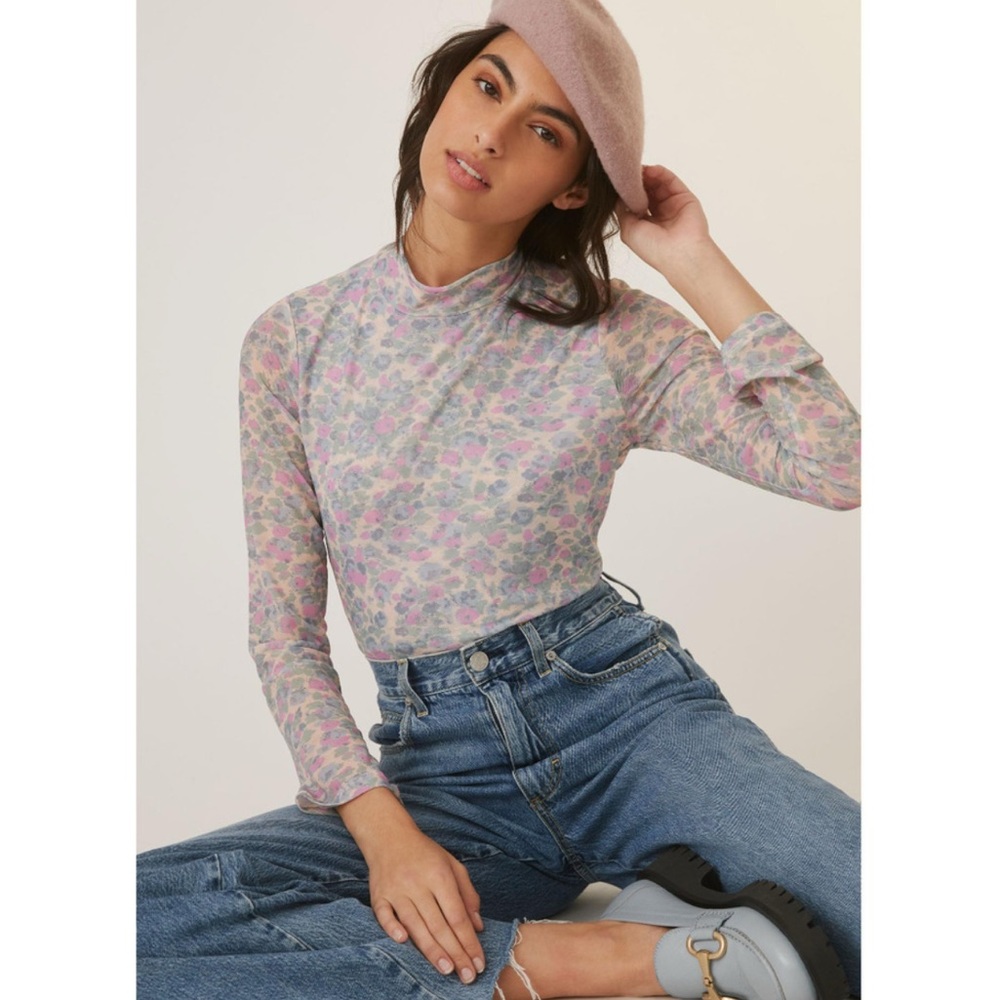 Anthropologie Sheer Gauzy Open Back Floral Top